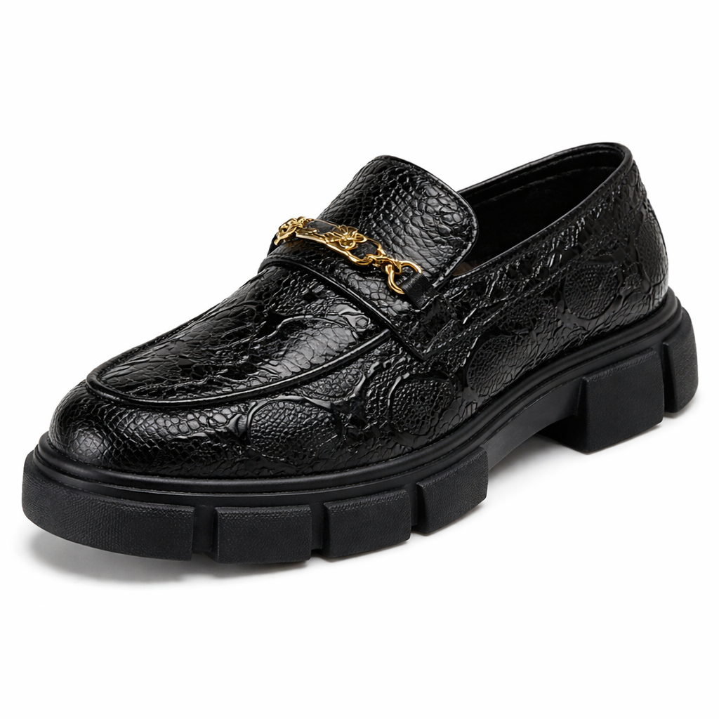 Trendy Men Embossed Chain Luxe Loafers